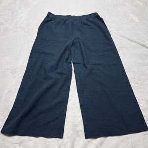Felina Womens Crop Wide Leg Pants S Navy Cotton Viscose Elastic Waist Coastal